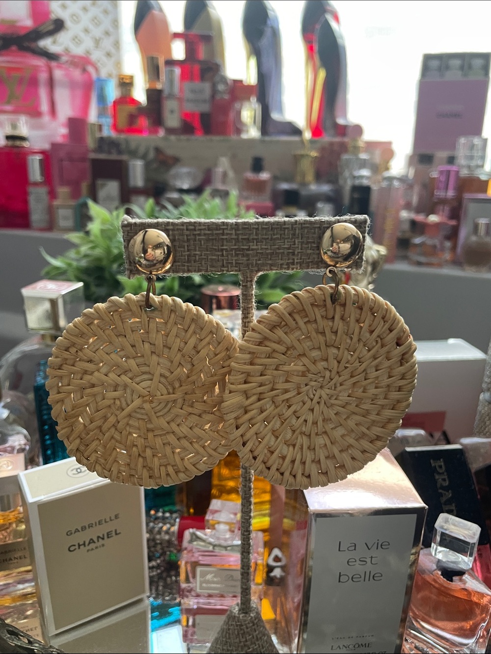 ✨Summer Woven Round Drop Statement Earrings - Natural Straw✨Preloved